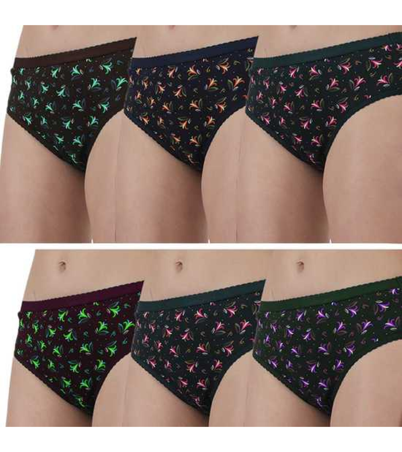 Vink Multicolor Womens Printed Panty Pack of 6 with Outer Elastic